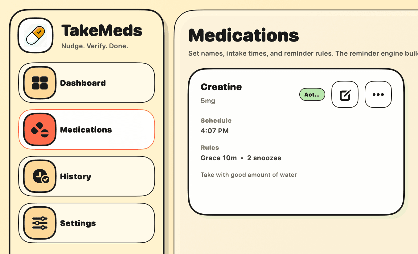 TakeMeds reminder screen